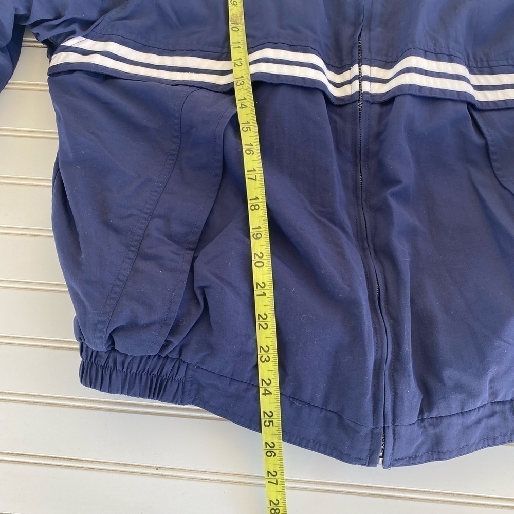 VOS Sports Windbreaker Jacket Medium Navy Blue Fleece Lined Full Zip Striped - Picture 9 of 10